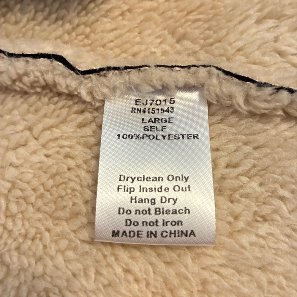EINII Women's Brown Faux Leather Sherpa Lined Embroidered Back Flyaway Jacket L - Picture 9 of 9